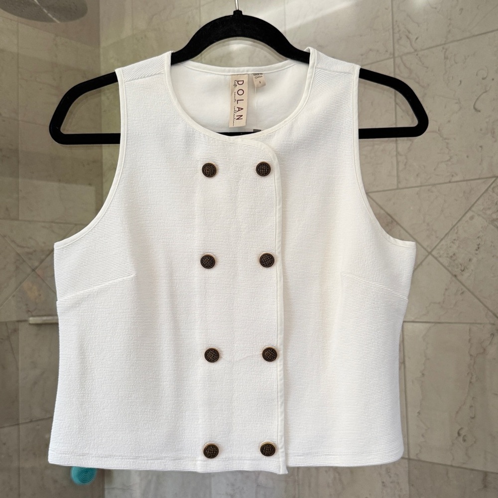 Anthropologie Dolan Textured Jacquard knit Sleeveless Top w/ Gold Button Accents